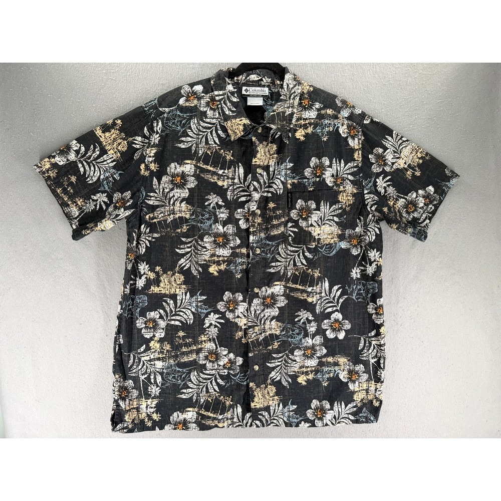 Vtg Columbia Shirt‎ Mens Size XXL Black Resort Wear Vacation Hawaiian Surf Dad